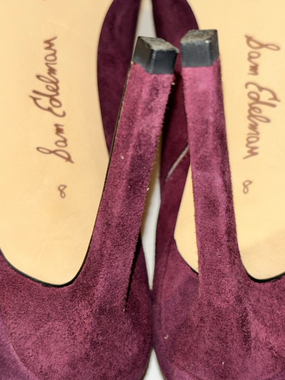 Sam Edelman Burgundy Suede Pointed-Toe Mesh-Inset Pumps - Picture 6 of 15